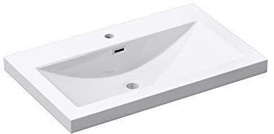 doporro Lavabo ad Incasso Soprapiano Lavabo Bagno da Appoggio Rettangolare 76,5x48x13 cm Bianco Lucido, Lavandino in Marmoresina con Foro Rubinetto e Troppopieno Colossum01