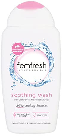 Femfresh Soothing Intimate Wash, Feminine Hygiene Shower Gel Cleanser, pH Balanced, Soap Free Feminine Wash with Cranberry, Cornflower & Probiotic Extracts, 250ml