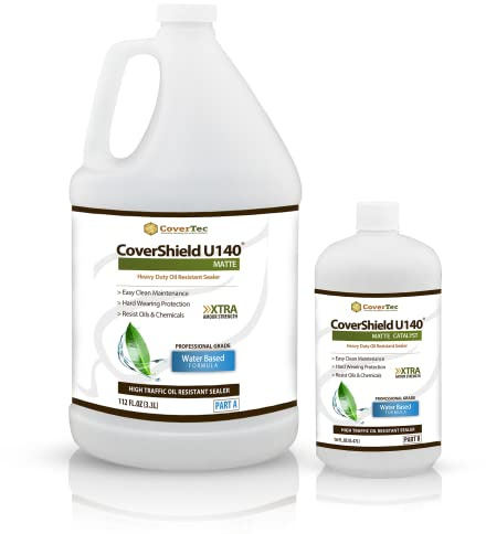 CoverTec CoverShield U140 Matte, Heavy-Duty Gas and Oil Resistant Concrete Sealer, Hard Surface Sealer, 1 Gal | Prof-Grade (2) Part Kit