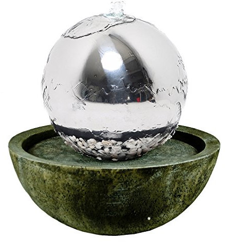 Köhko 50 cm Kugelbrunnen 21009 aus Edelstahl mit LED-Beleuchtung und Harzbecken