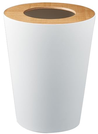 YAMAZAKI 3198 RIN Trash Can Round, white, Steel/Wood, 23 x 23 x 28 cm