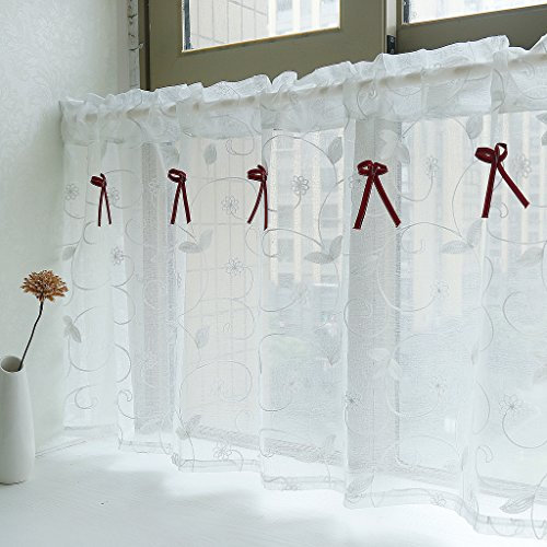 Yujiao Mao Amerikanisches Land Art gestickten Gaze Vorhang Bistrogardine Küchengardine Scheibengardine, BxH 140x100cm, Weiss