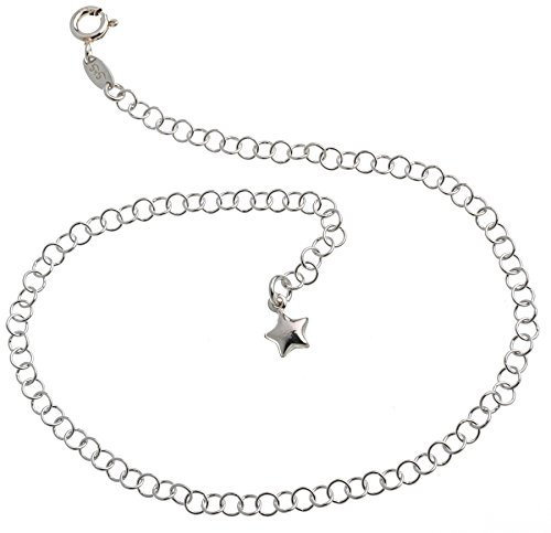 Silberketten Store Fußkette Silber (Erbskette) mit Sternanhänger - 3,5mm Breite - Länge wählbar 23-30cm - echt 925 Silber