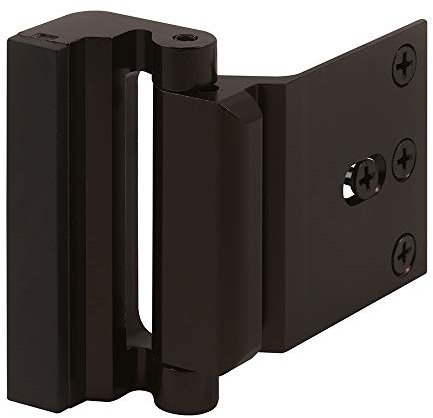 Prime-Line U 11126 - Cerradura de refuerzo de puerta, añade seguridad adicional a tu hogar y evita la entrada no autorizada, tope de 3 pulgadas, construcción de aluminio, bronce (paquete individual)