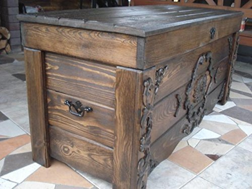 Decocraft Caja de manta de madera, mesa de café, baúl vintage, otomana de madera (JUL5
