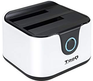 TOOQ TQDS-802BW - Base di connessione Docking Station con doppio alloggiamento SATA per dischi da 2.5 e 3.5, USB 3.0 e USB 2.0 HOST, funzione CLONE offline, colore bianco