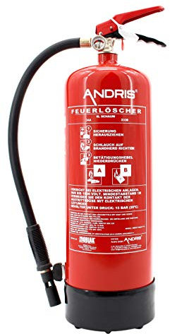 Feuerlöscher 6L Schaum AB Orig. ANDRIS® für Gewerbe geeignet, mit Manometer EN 3, Wandhalterung und ANDRIS® Prüfnachweis & ISO-Symbolschild Folie