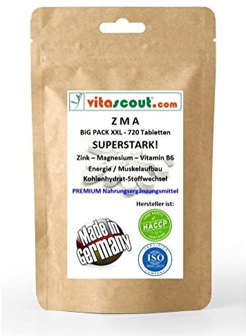 ZMA - Zink Magnesium Vitamin B6-720 Tabletten - MADE IN GERMANY!