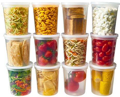 DuraHome - Deli food Storage Containers with Lids 32 oz, Quart Pack of 24 Leak-proof Freezer Safe Microwaveable Soup Storage Container - Clear Plastic Premium Quality