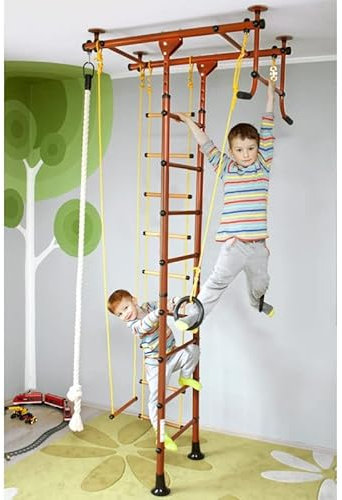 NiroSport FitTop M1 Indoor Klettergerüst für Kinder Sprossenwand für Kinderzimmer Turnwand Kletterwand, kinderleichte Montage, max. Belastung bis ca. 130 kg (Rot)
