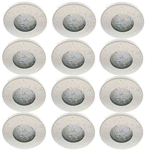 Trango 12er Set IP44 LED Einbaustrahler 6729IP-126B schwenkbar Einbauleuchten Badleuchte Deckenspots Deckenstrahler in Weiß für Bad Dusche Sauna inkl. 12x LED Leuchtmittel 3000K warmweiß
