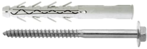 Tassello Nylon 'Tupp' Completo Di Vite Zincata Bianca Ter Con Rondella Integrata Da Ø 34 Mm. Tipo Prolungato Con Bordo, Adatto Per Fissaggi Pesanti. Utilizzabile Su Calcestruzzo, Mattone Pieno E Semipieno, Mattone Forato, Blocco 'Poroton', Cemento Cellula