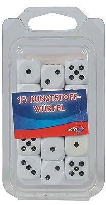 noris 606154361 – 15 weiße Augenwürfel aus Kunststoff im Doppelblister – Standard Würfel für jedes Spiel, Größe 16mm, Weiß