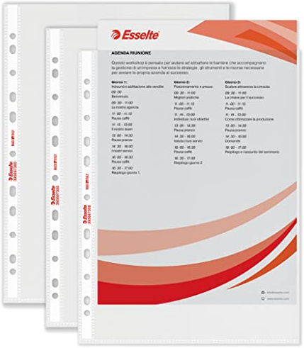 Esselte Confezione da 200 Buste Perforate Standard, in PPL Antiriflesso, per Archiviare e Conservare Documenti in Formato 22x30 cm, , 395697300