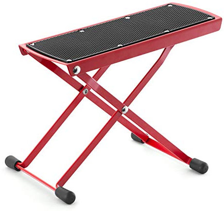 TIGER GST35-RD Gitarren-Fußbänkchen, Höhenverstellbare, zusammenklappbare Fußstütze für Klassische, Akustische und Elektrische Gitarre - Rot