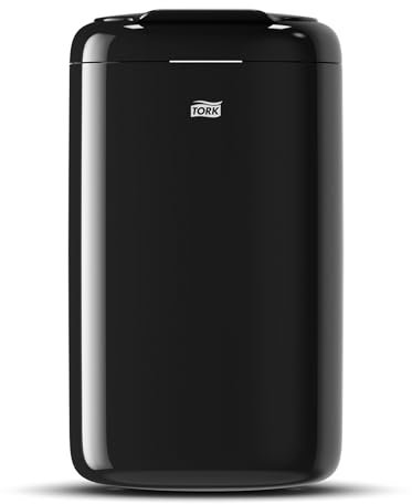 Tork Elevation Papierkorb 5L - Kompakter Sanitärbehälter mit selbstschließendem Deckel - Flexible Montage an Wänden, Bädern oder Kabinen - 33,8 x 19 x 16 cm - Schwarz