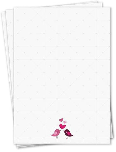 Briefpapier Set Verliebte Vögel I 50 Blatt 90 g/m² DIN A4 I stilvolles Schreibpapier vielseitig verwendbar weiß gemustert I Geburtstag Urkunde Speisekarte I dv019
