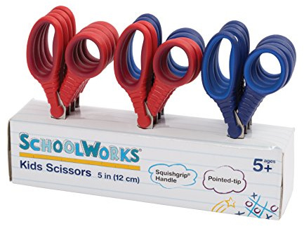 Fiskars Schoolworks Schere für Kinder im Alter von 4–7 Jahren, 12,7 cm, spitze Spitze für Kinder, Schulbedarf, Rot und Blau, 12 Stück