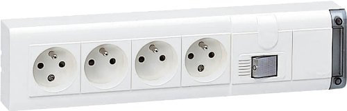 Bloc multiprises fixable avec interrupteur bipolaire à voyant et 4 prises de courant 2P+T longueur 309mm