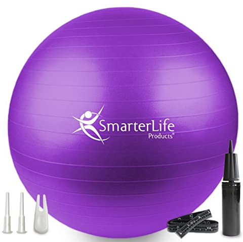 SmarterLife Exercise Ball Yoga Ball for Fitness, Balance, Stability, or Pregnancy, Gym Ball for Core Workout, Physical Therapy, Yoga Ball Chair for Office, Anti-Slip Anti-Burst (65 cm, Purple)