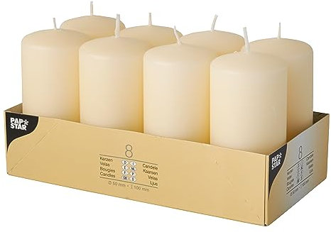 8 Stumpenkerzen Ø 50 mm · 100 mm creme