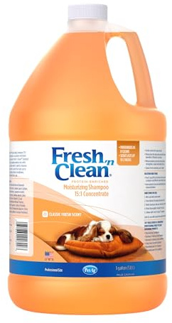PetAg Fresh ’n Clean Moisturizing Shampoo, Classic Fresh Scent (15:1 Concentrate) - 1 Gallon - Moisturizes with Vitamin E & Aloe Vera - Strengthens & Repairs Coats - Soap Free