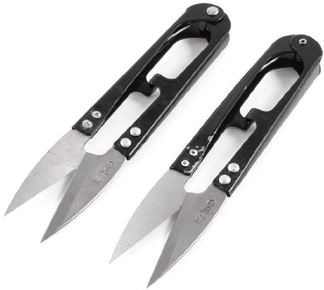 2 Pcs Black Metal Grip Thread Clip Tailor Yarn Spring Scissors Stitch Cutter