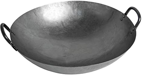 Asia Art Factory AAF Nommel ® Wok Ölwanne ca. 45 cm Durchmesser mit 2 Griffen/Henkeln mit rundem Boden für Gas, Gastronomie