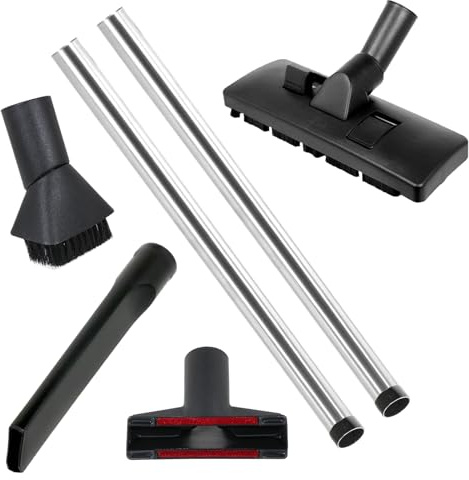 SPARES2GO Chrome Extension Rod Tool Kit for Nilfisk Vacuum Cleaners (32mm Diameter, 6 Piece)