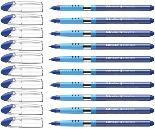 Schneider 151003 Slider Basic Kugelschreiber (Kappenmodell mit Soft-Grip-Zone und der Strichstärke F=Feinstrich) 10er Packung, blau