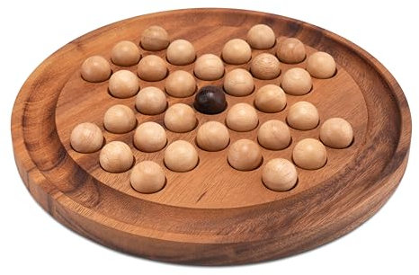 LOGOPLAY Solitär Gr. XL rund mit Kugeln - 26 cm Durchmesser - Solitaire - Denkspiel - Knobelspiel - Geduldspiel - Logikspiel aus Samena-Holz