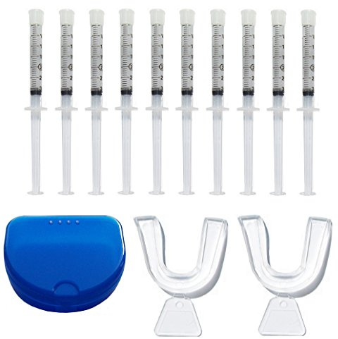 Teeth Whitening Kit 22% Carbamide Peroxide 10 Tooth Bleaching Gel Syringe Dispensers, 2 Moldable Dental Trays with Storage Case