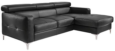 Mivano Ecksofa Sammy, Schlafsofa in Lederimitat mit Bettkasten und Kopfteilverstellung, 227 x 74 x 187, Kunstleder, schwarz