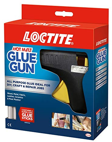 Loctite Hot Melt Glue Gun, All Purpose Hot Glue Gun for DIY, Craft & Repair, High-Strength Glue Gun for Wood, Metal, PVC & More, with 2 Glue Stick Refills, Black