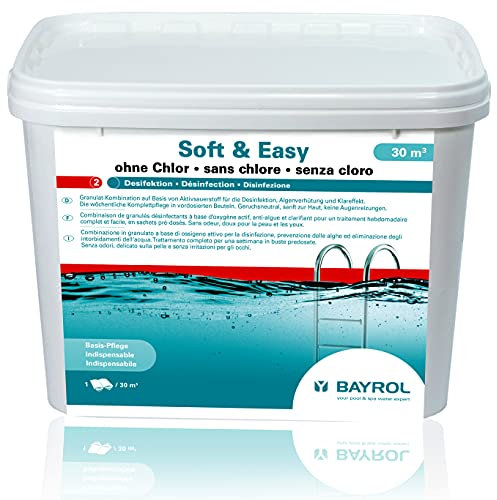 Bayrol Soft & Easy sans Chlore – Granulés d'oxygène Actif avec prévention des algues et Effet clarifiant – Sacs pré-portionnés – 5,04 kg – 30 m³
