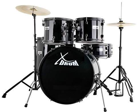 XDrum Rookie 22 Standard Schlagzeug Komplettset Black - Ideal für Einsteiger - Stylische Hardware in schwarz - Inkl. Drumsticks 5B, Aufbauanleitung und Schlagzeugschule - Schwarz
