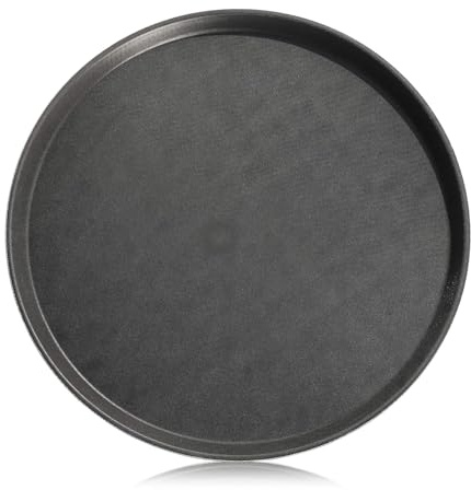 New Star Foodservice Non-Slip Tray, Plastic, Rubber Lined, Round (Black, 18-Inch)