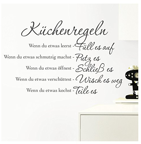 Grandora Wandtattoo Küchenregeln I dunkelgrau (BxH) 58 x 36 cm I Küche Spruch Zitat Aufkleber selbstklebend ablösbar Wandaufkleber Wandsticker Sticker W957