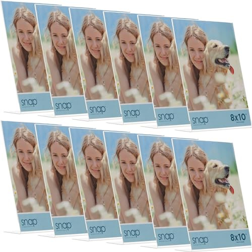 Set of 12 Snap - 8x10 Clear Acrylic Self Standing Photo Frames - Perfect for Showcasing Memories in Style - Versatile and Durable Design for Home or Office Décor - Rectangular TableTop - Single Picture Frame