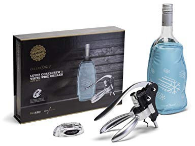 CellarDine FBCLC06 Flexicles Bottle Chiller and Lever Action Corkscrew, Stainless Steel, Blue