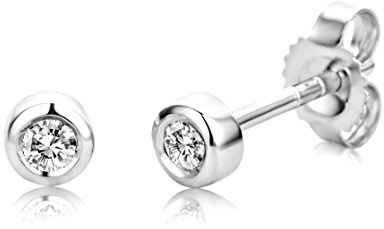 Miore Damen Ohrstecker 9 Karat – Dezente Ohrstecker aus 375 Weißgold mit 2 weißen Diamanten mit 0,10 ct. – Ohrschmuck klein Ø 3.5 mm