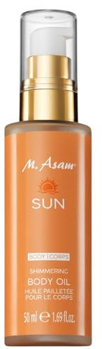 M Asam SUN Shimmering Body Oil LSF 15 (50 ml) – Pflegendes & Feuchtigkeitsspendendes Körperöl Mit Mittleren LSF 15 & Feinen Schimmer-Partikeln, Mit Traubenkernöl, Arganöl & Vitamin E, Sonnenöl