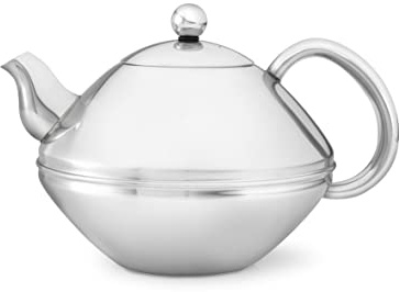 Bredemeijer flache glänzende doppelwandige Edelstahl Teekanne 1.4 Liter