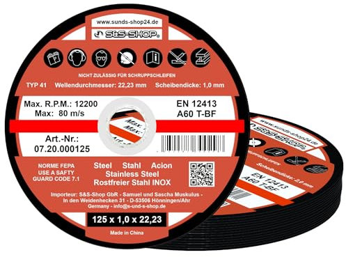100x Trennscheiben Ø125 mm x 1,0 mm, INOX, extra dünn, Flexscheiben für Metall, Edelstahl, Stahl, Winkelschleifer 125, Trennscheibe 125 Metall 1mm, Zubehör für Trennschleifer & Akku-Flex