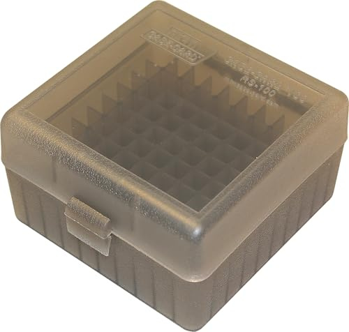 MTM RS-100-41 100 Round Rifle Ammo Box | Flip-Top | 223 204 Ruger 6x47 | Indestructible polypropylene, Snap-lock latch | USA Made | Clear Smoke