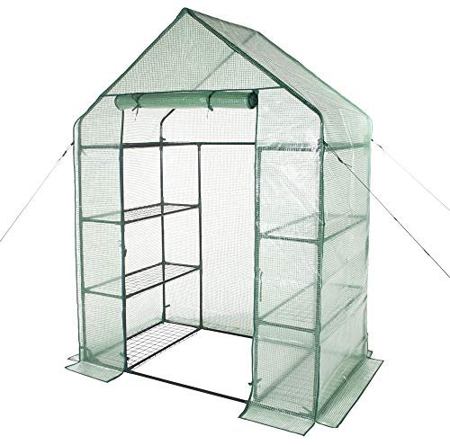 VERDELOOK | Serra da Giardino in Metallo Verniciato, a Casetta con 8 Ripiani e Telo in PE Retinato, 144x74x195 cm, per Protezione Piante di Medie e Grandi Dimensioni, Giardinaggio