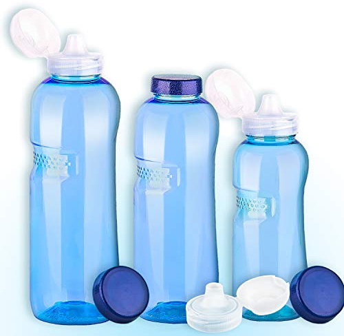 Trinkflaschen-Set: 1L + 0,75L + 0,5L aus Tritan + 3 x Sportdeckel / Wasserflasche / BPA-frei