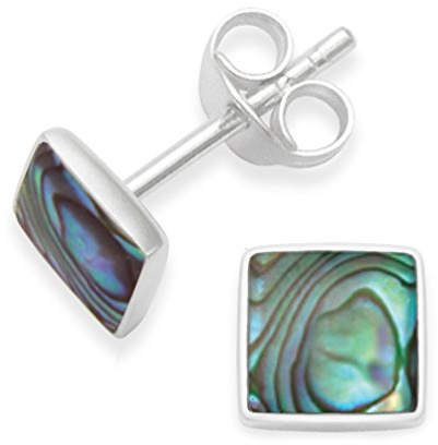 Sterling Silver Paua Shell Earrings - square Stud Earrings- silver back - Size 6mm - Gift Boxed - 5807PS