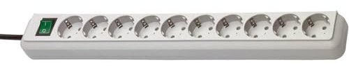 Brennenstuhl Eco-Line regleta de enchufes con 10 Tomas de Corriente (Cable de 3 m, Interruptor) Gris