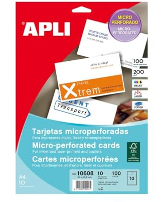 Apli Paper 10608 Tarjeta Visita Blanca Microperforada 10H